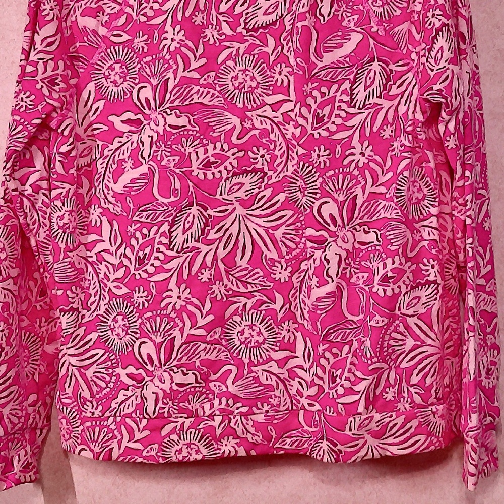 NWOT Lilly Pulitzer Ashley PopOver Half Zip Passion Pink Floral, Cotton Top SzM - Picture 6 of 9